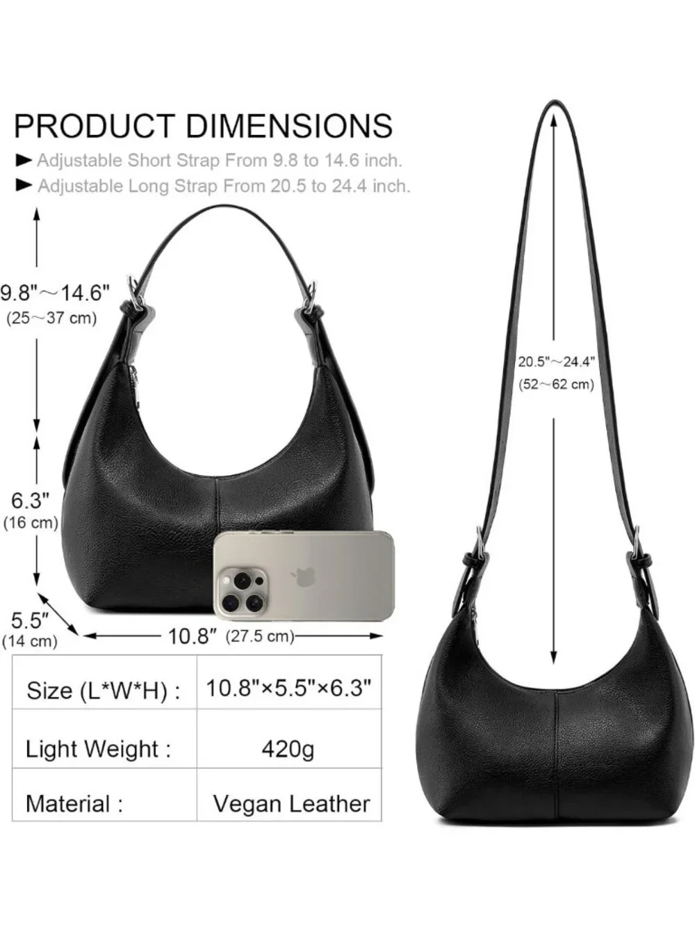 Soft Vegan Leather Hobo Bag for Women | Slouchy Crescent Shoulder Tote
